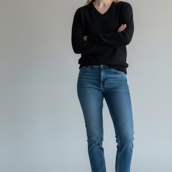 BLACK BROWN 100% 2 PLY CASHMERE CLASSIC BLACK ANGORA FEEL SWEATER FABULOUS FIT M - Picture 2 of 4